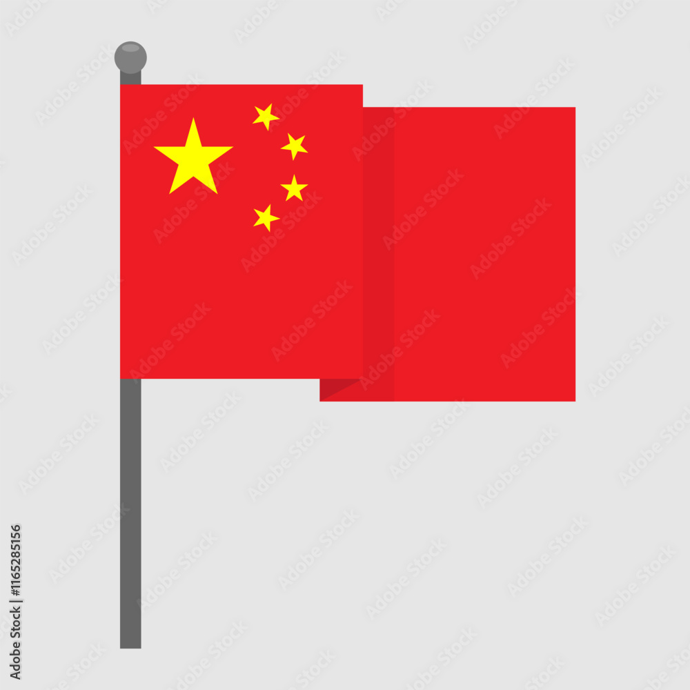 Waving Chinese flag on a gray flagpole. Vector decorative element Waving Chinese flag on a gray flagpole. Vector decorative element