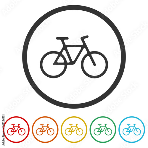 Bike icon. Set icons in color circle buttons