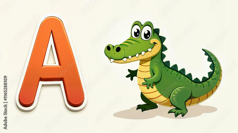 Obraz premium Children's alphabet, letter A with cartoon style alligator image