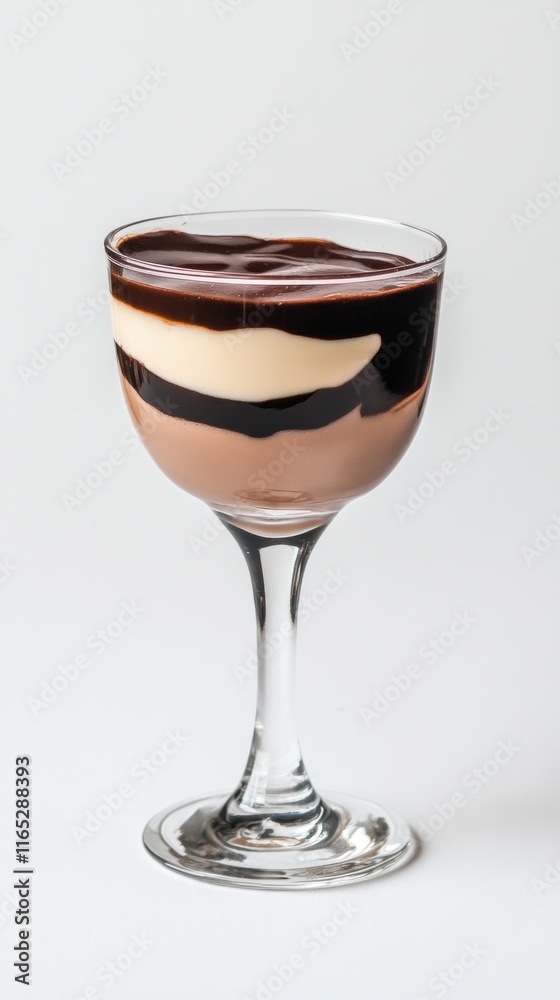 A Delectable Chocolate and Creamy Layered Dessert in a Glass, Exquisitely Presented A Delectable Chocolate and Creamy Layered Dessert in a Glass, Exquisitely Presented