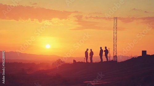 Wallpaper Mural Silhouette of Engineers and Construction Workers at Sunset Torontodigital.ca