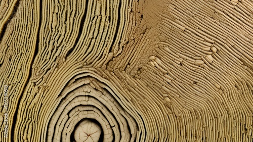 A microscopic image of a pine stem cross-section reveals intricate patterns of vascular tissue and cell structures, showcasing the plant's detailed inner anatomy. photo