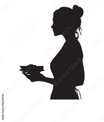 Woman holding a food Platte silhouette vector illustration