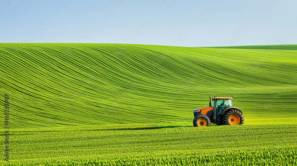 Fototapeta premium Tractor on green field agricultural