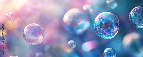 Wallpaper Mural Rainbow soap bubbles floating on a colorful pastel background Torontodigital.ca