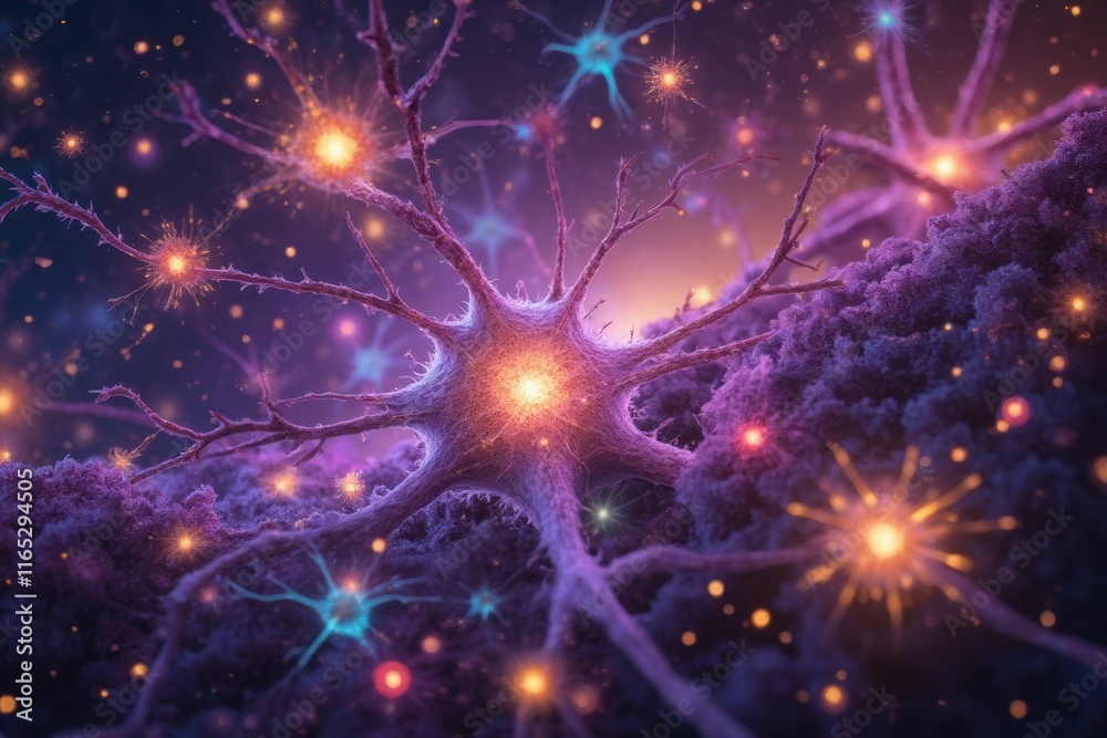 Intricate Neuron Structure with Vibrant Synapses and Synaptic Connections Intricate Neuron Structure with Vibrant Synapses and Synaptic Connections