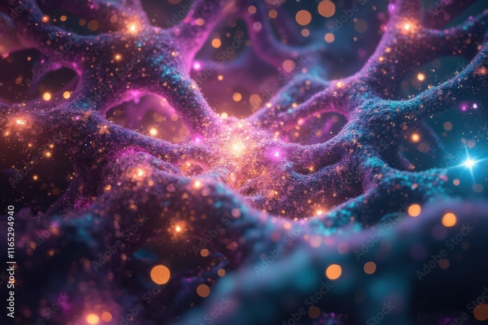 Abstract Colorful Cosmic Structure with Bright Glittering Particles Abstract Colorful Cosmic Structure with Bright Glittering Particles