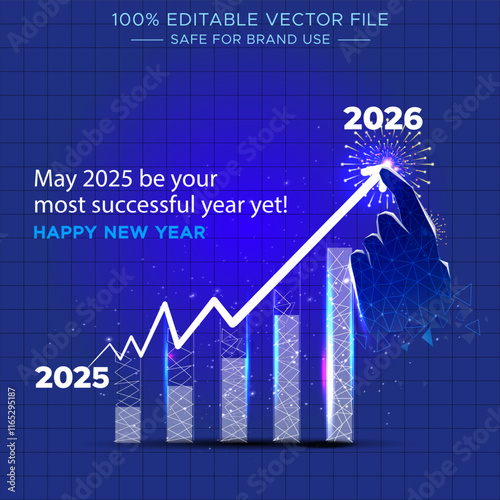 Business goal success wishes greeting card for 2025 new year holiday. Business graph showing growth.