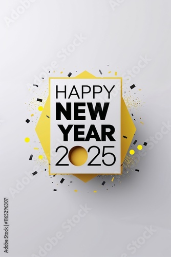 Happy new year 2025 design illustration image clean design ,minimalist design ,yellow theme	