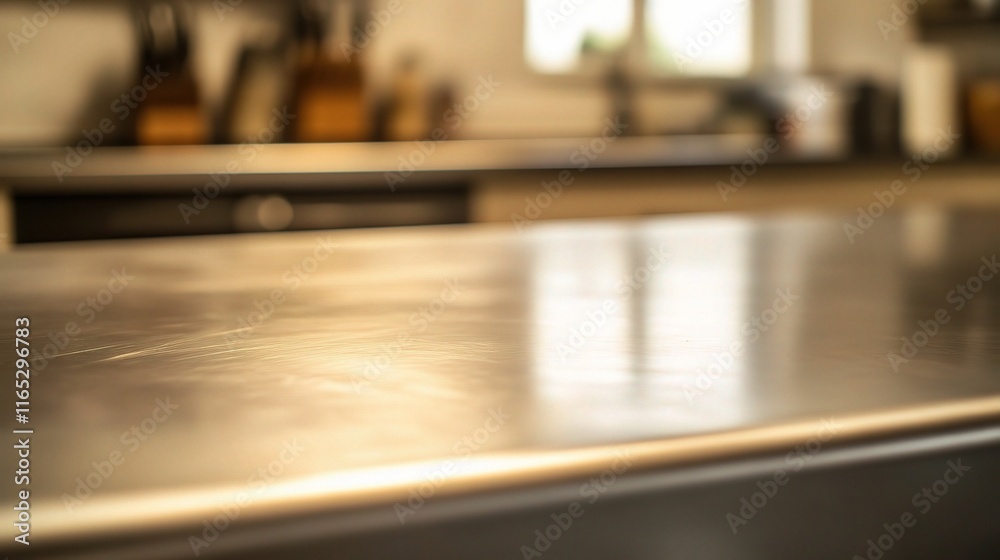 Empty Stainless Steel Table with Soft Texture and Subtle Reflection Empty Stainless Steel Table with Soft Texture and Subtle Reflection