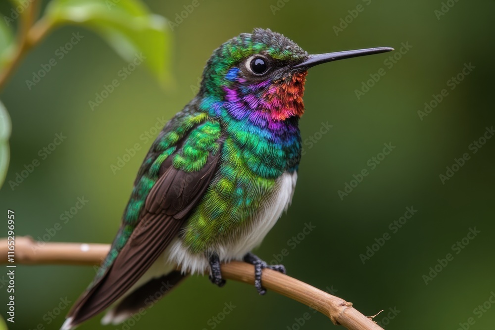 Vibrant Hummingbird Perched on Branch in Natural Habitat Vibrant Hummingbird Perched on Branch in Natural Habitat
