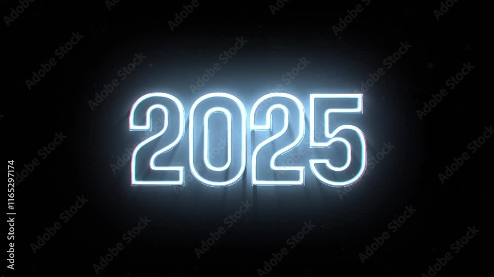 During the New Year's Eve countdown celebration, a 4K loop seamless of fireworks for the year 2025 is displayed in the sky at night.