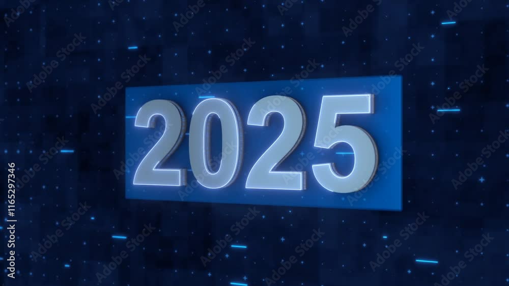 During the New Year's Eve countdown celebration, a 4K loop seamless of fireworks for the year 2025 is displayed in the sky at night.