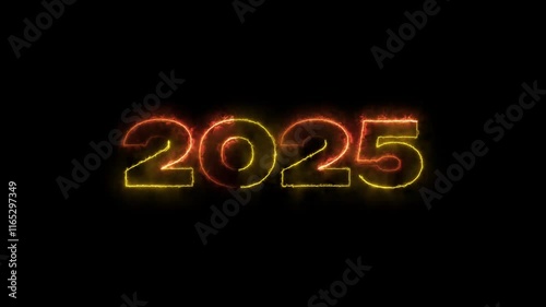 During the New Year's Eve countdown celebration, a 4K loop seamless of fireworks for the year 2025 is displayed in the sky at night. photo