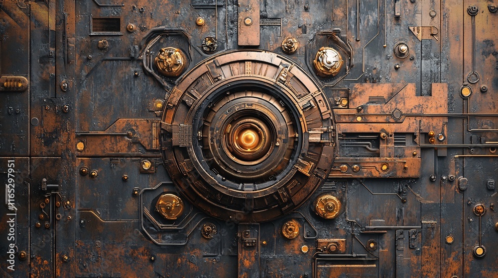Futuristic glowing core illuminating complex cyberpunk mechanism Futuristic glowing core illuminating complex cyberpunk mechanism