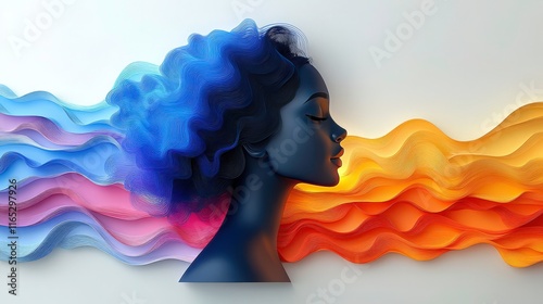 Abstract Representation of a Woman with Colorful Waves Illustrating Emotion and Creativity in an Artistic Style