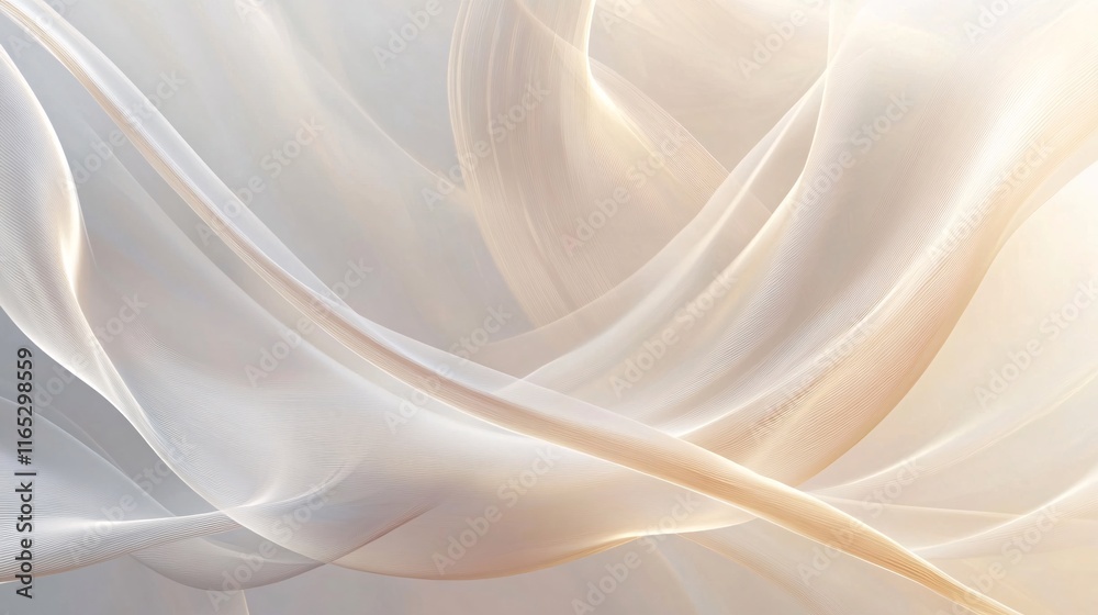 Flowing ivory and gold fabric creating elegant waves in gentle light Flowing ivory and gold fabric creating elegant waves in gentle light