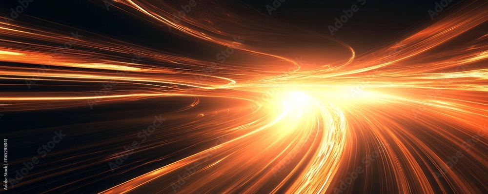 Obraz premium Golden energy beams converging into a central bright light source