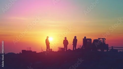 Wallpaper Mural Silhouette of Engineers at Sunrise on Construction Site Torontodigital.ca
