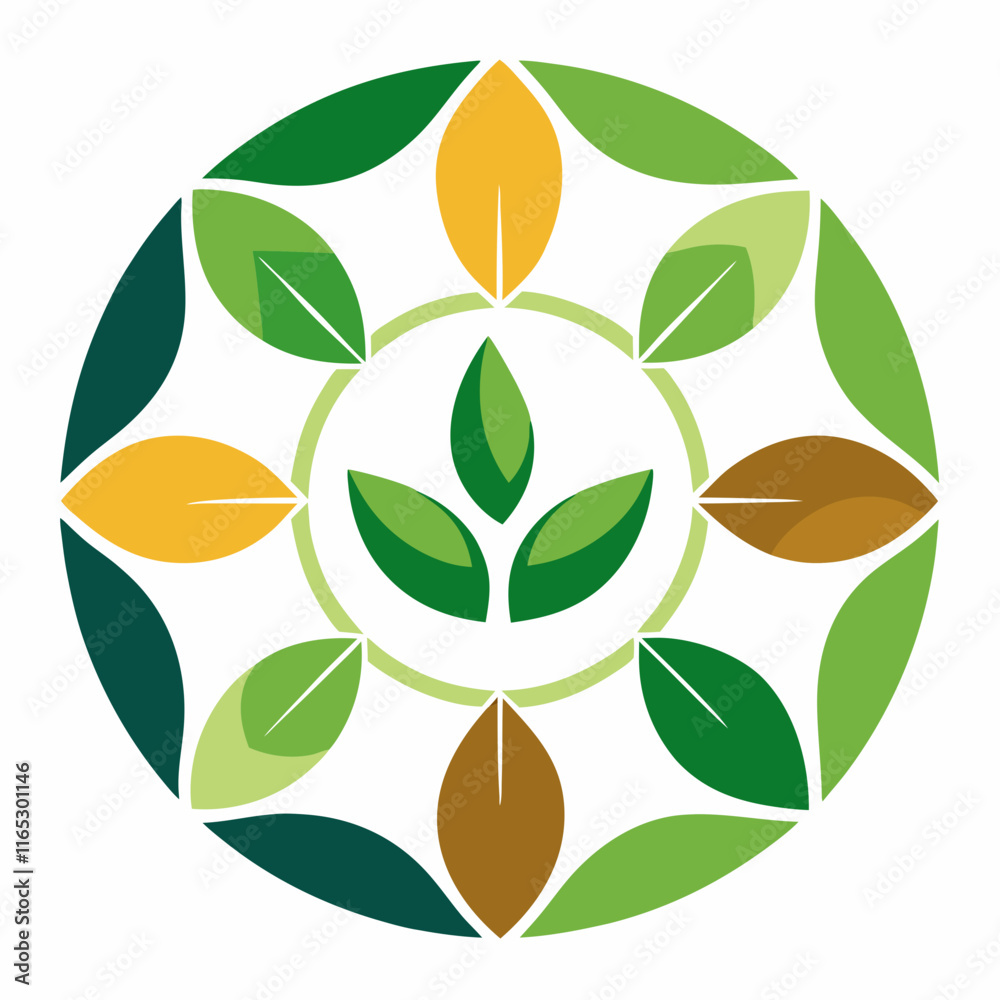 Leaf Logo: Symmetrical Pattern Symbolizing Unity Sustainability Leaf Logo: Symmetrical Pattern Symbolizing Unity Sustainability