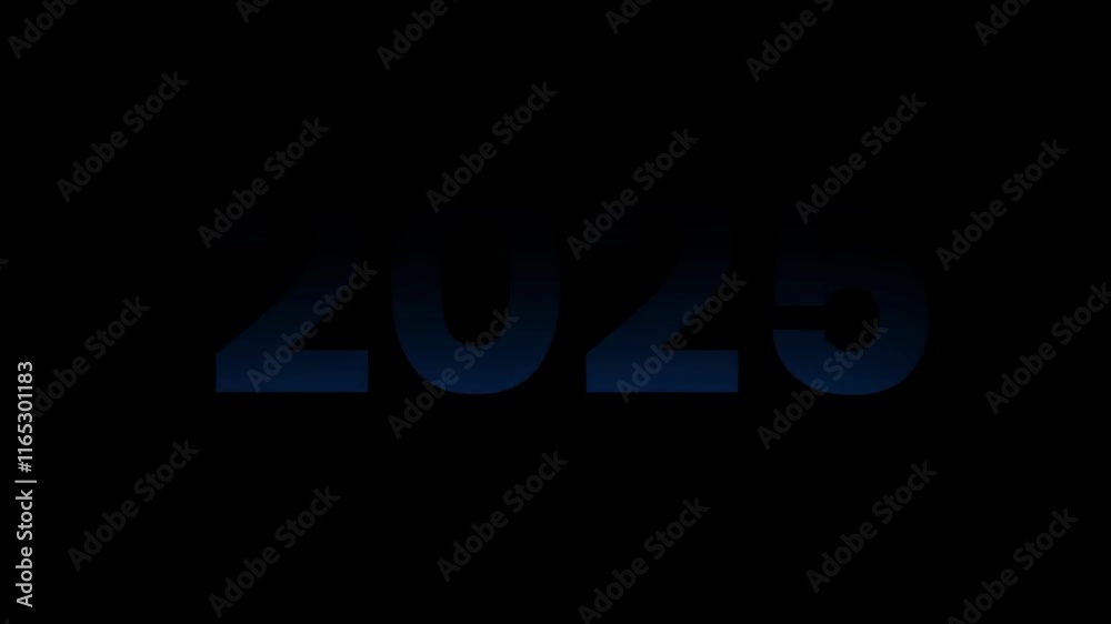 During the New Year's Eve countdown celebration, a 4K loop seamless of fireworks for the year 2025 is displayed in the sky at night.