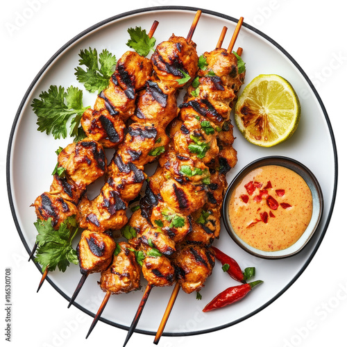 Delicious Chicken Satay Skewers with Peanut Sauce for Your Next Party or Gathering on transparent background