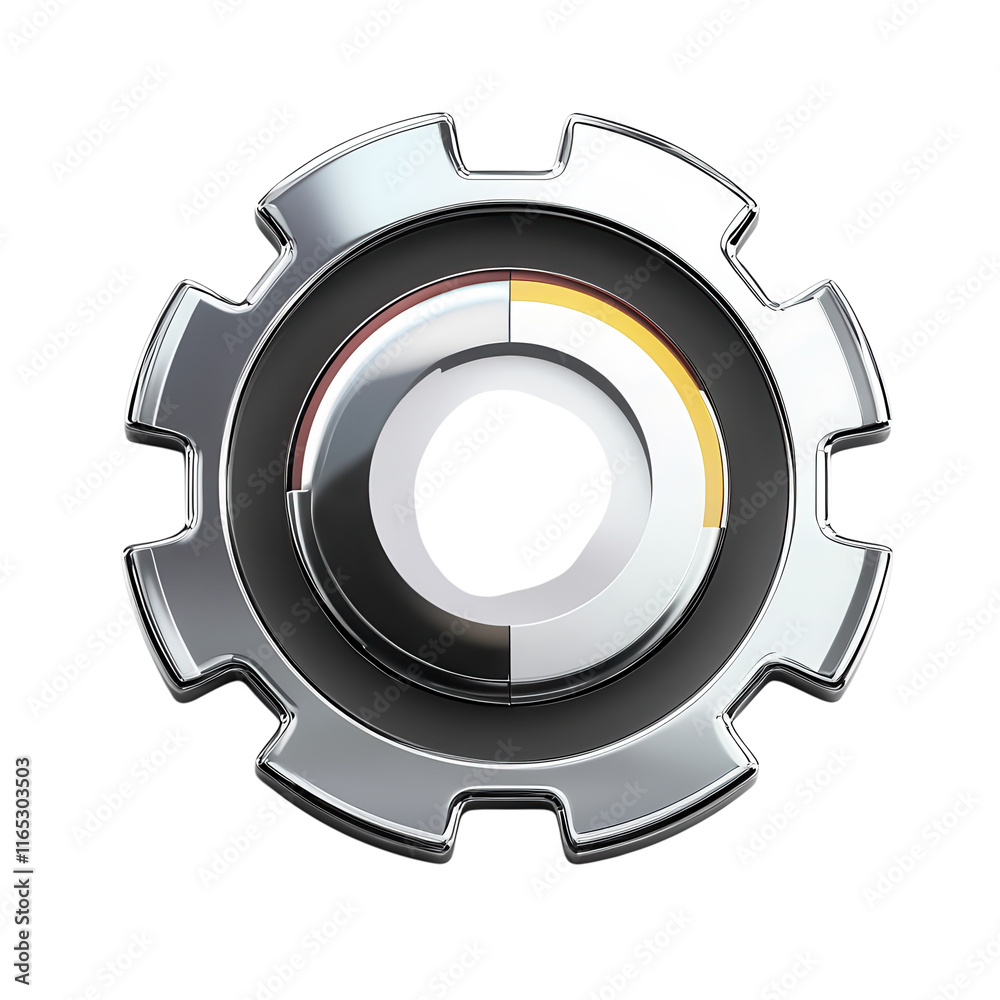 Chrome Gear Button Icon for User Interface Design on transparent background