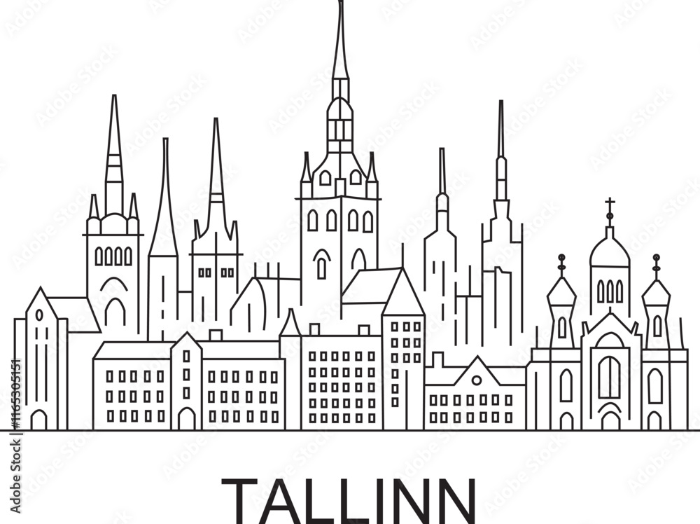 Fototapeta premium Tallinn City Line Draw Simple Minimalist