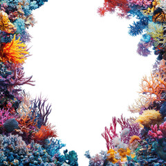 Coral Reef Border Isolated for Aquatic Designs on transparent background