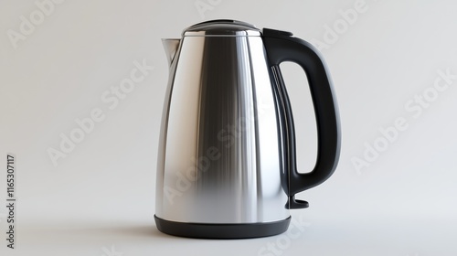 A shiny tea kettle with a modern design, displayed against a white background