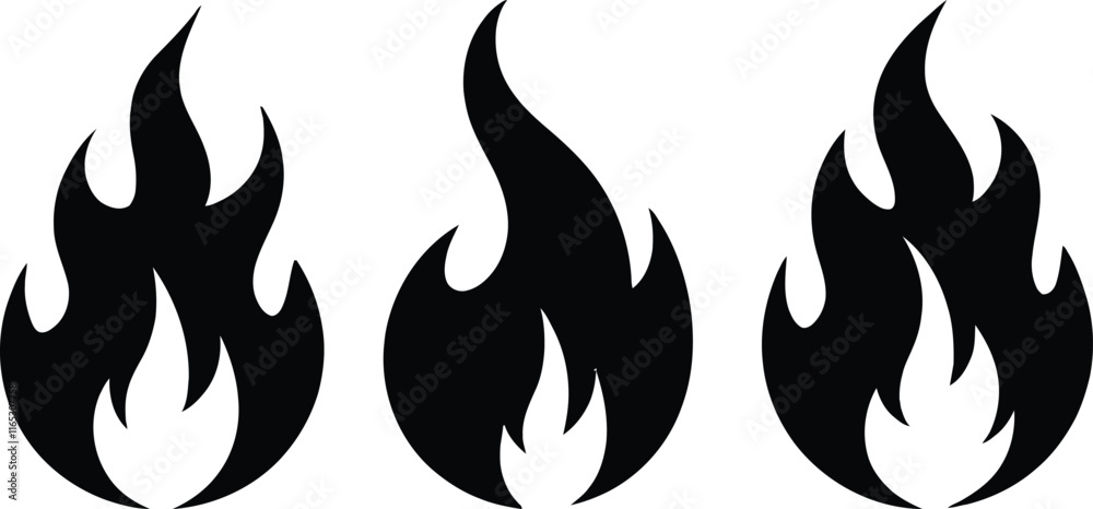 Fototapeta premium Fire flame icon button set