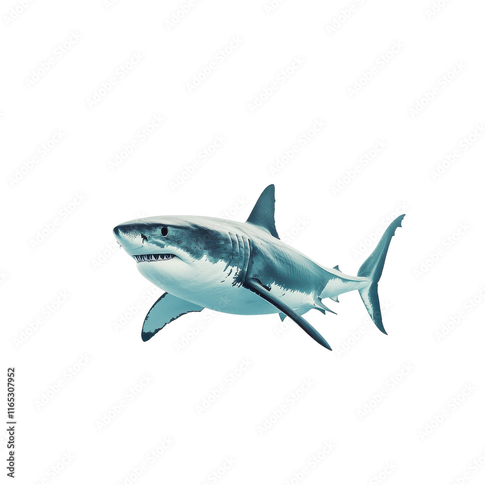 Fototapeta premium Great White Shark Swimming in Open Water - A Marine Predator on transparent background