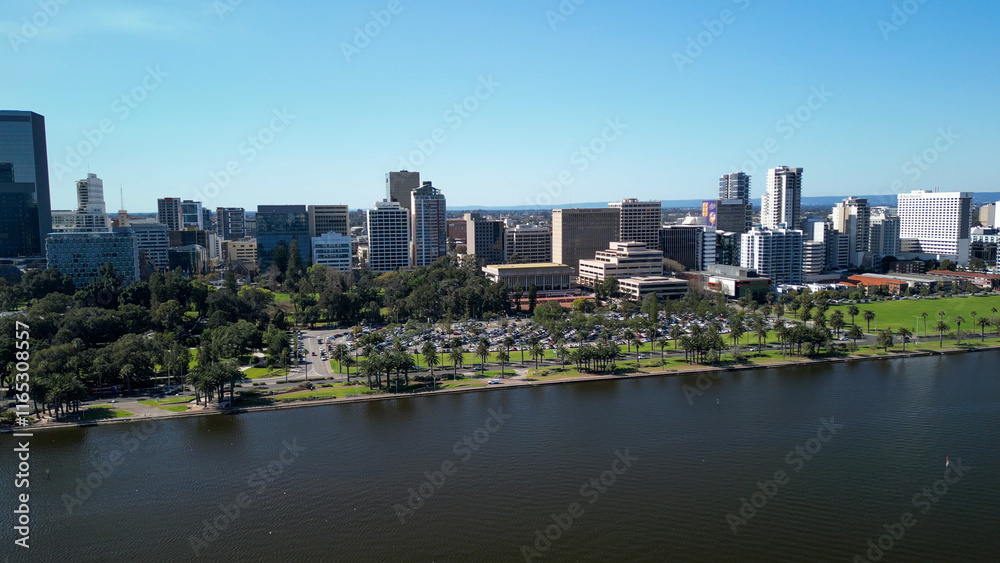 Aerial view of Perth Cityscape and Swan River, Australia Aerial view of Perth Cityscape and Swan River, Australia
