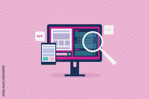 Website Development, Website coding, Application development, Software testing, Bug fixing. Vector illustration concept.