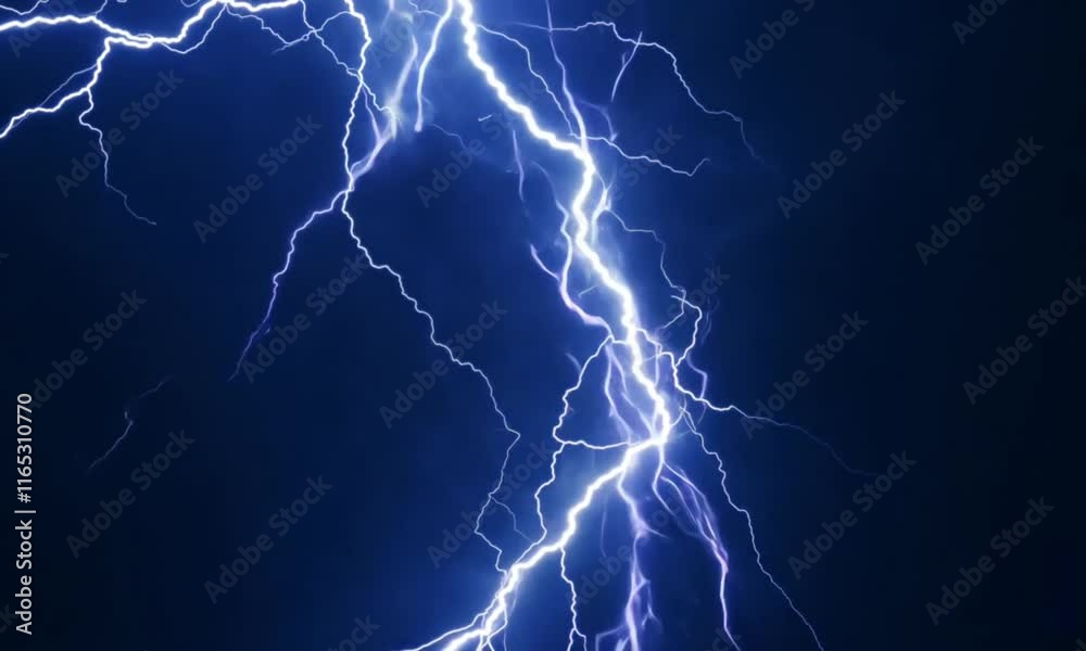 Abstract Lightning, electric thunder strike of blue-white color isolated on black background
