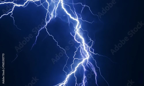 Abstract Lightning, electric thunder strike of blue-white color isolated on black background