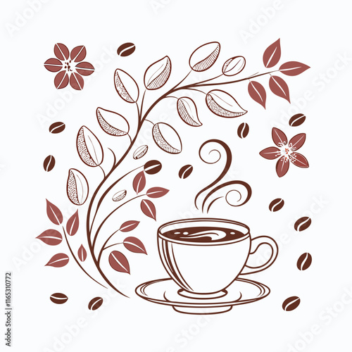 Coffee house and seamless coffee pattern in vintage style background, Coffee beans and coffee elements doodle art illustration.