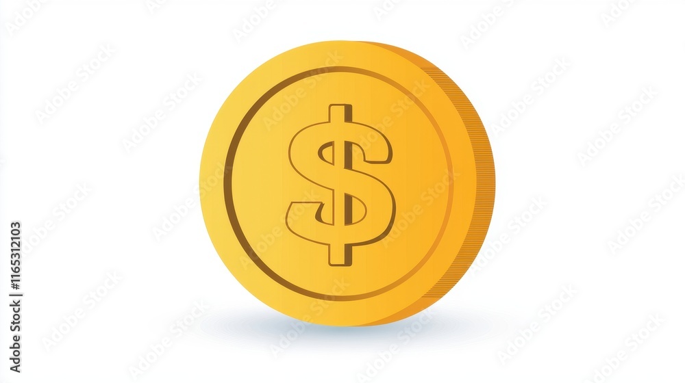 Golden Coin with Dollar Sign on a Clean White Background, Symbolizing Wealth, Prosperity, and Financial Success in Modern Economy with Simple Design Golden Coin with Dollar Sign on a Clean White Background, Symbolizing Wealth, Prosperity, and Financial Success in Modern Economy with Simple Design