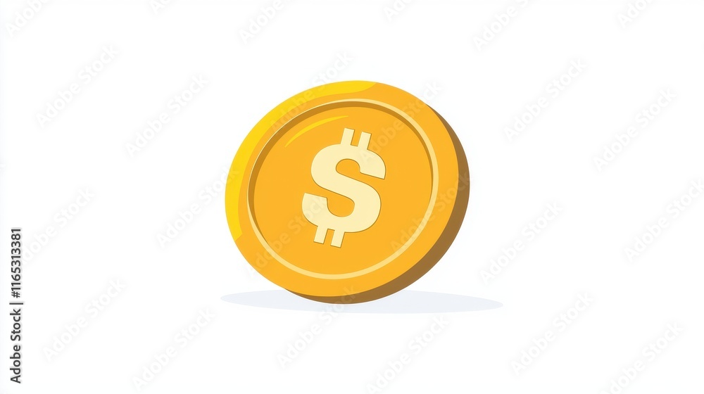 Golden Coin with Dollar Sign Symbolizing Wealth and Prosperity against a Plain White Background for Financial and Business Concepts Golden Coin with Dollar Sign Symbolizing Wealth and Prosperity against a Plain White Background for Financial and Business Concepts
