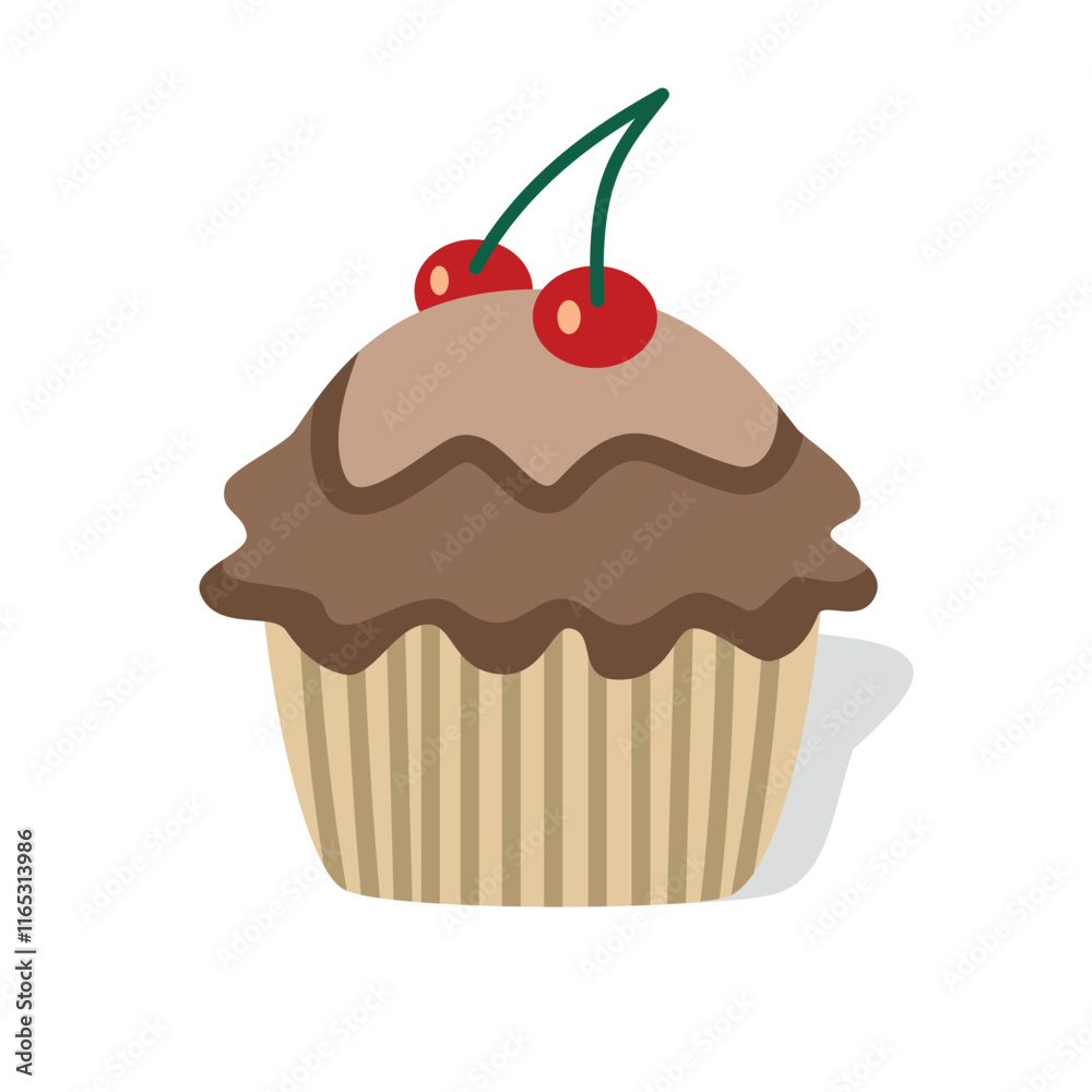 Chocolate cupcake with cherry on top. Muffin dessert. Sweet food. Cake. Chocolate cupcake with cherry on top. Muffin dessert. Sweet food. Cake.
