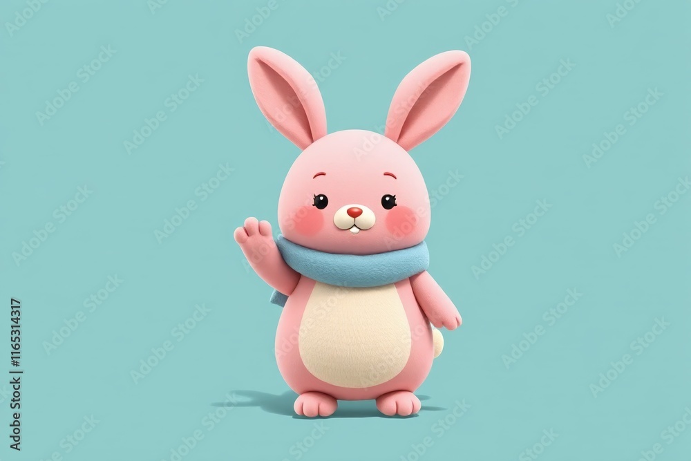 Fototapeta premium cartoon rabbit with scarf waving on blue background