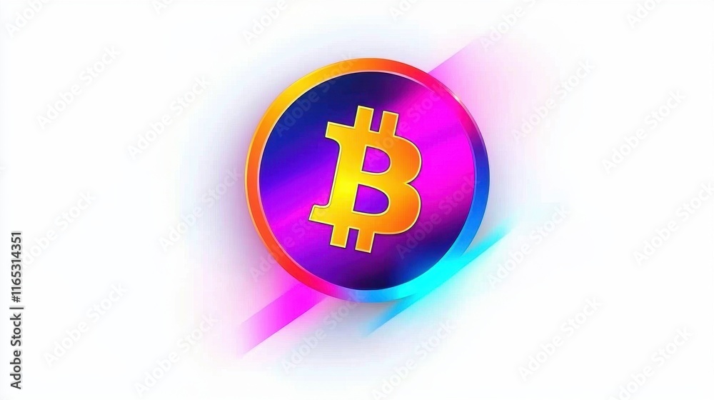 Obraz premium Vibrant and Modern Bitcoin Symbol with Colorful Streaks, Representing Digital Currency, Technology, and Investment Trends in the Cryptocurrency Market