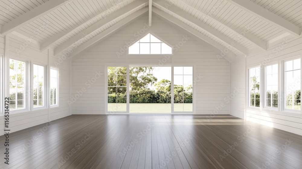 Fototapeta premium Spacious and Bright Empty Room with High Ceilings and Large Windows