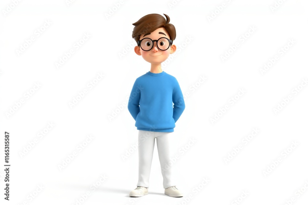 a close up of a cartoon character wearing glasses and a blue sweater