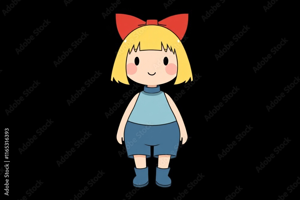 cartoon girl with blonde hair and blue dress with red bow cartoon girl with blonde hair and blue dress with red bow