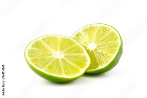 limes cut in half on a white background with a white background