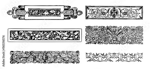 Scrollwork Floral Divider Vectors on Black Colour