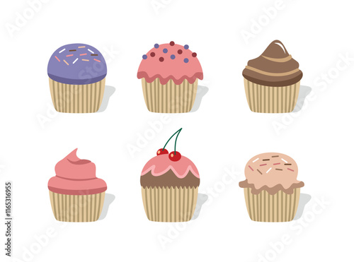 A series of cupcakes. Colorful cupcakes. Dessert food. Bakery. Collection of muffin.