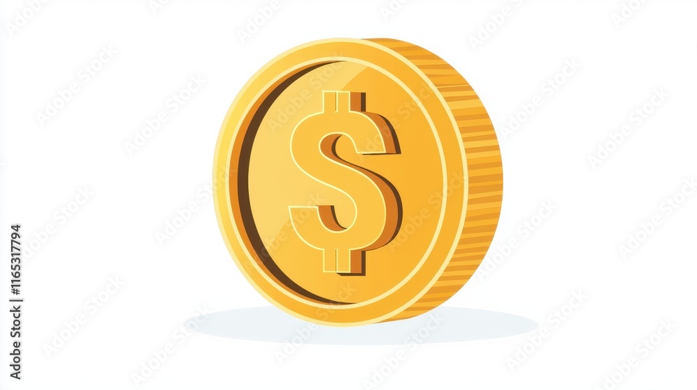 A shiny, golden dollar coin with a prominent dollar sign, symbolizing wealth, finance, investment, and economic success against a clean white backdrop A shiny, golden dollar coin with a prominent dollar sign, symbolizing wealth, finance, investment, and economic success against a clean white backdrop