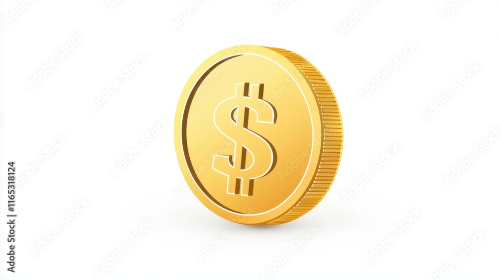 Shiny Golden Coin with Dollar Sign Representing Wealth and Financial Success Isolated on White Background, Symbolizing Investment and Economy in Modern Society Shiny Golden Coin with Dollar Sign Representing Wealth and Financial Success Isolated on White Background, Symbolizing Investment and Economy in Modern Society